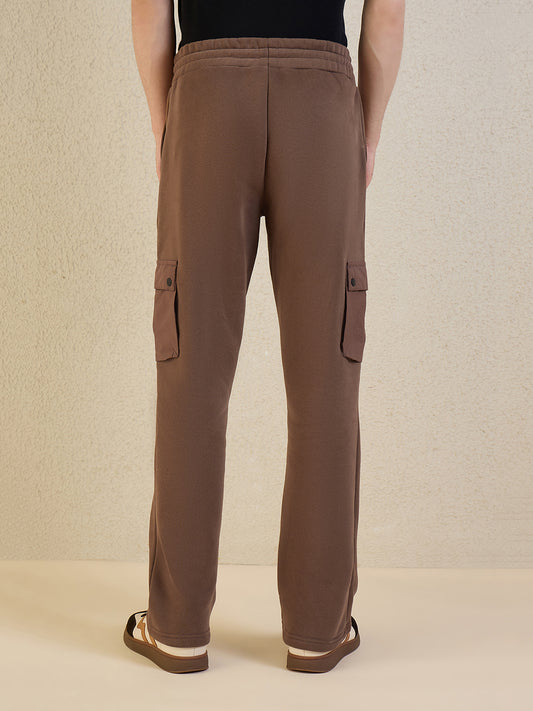 Iconic Men Brown Solid Pure Cotton Cargo Fit Sweat Pant