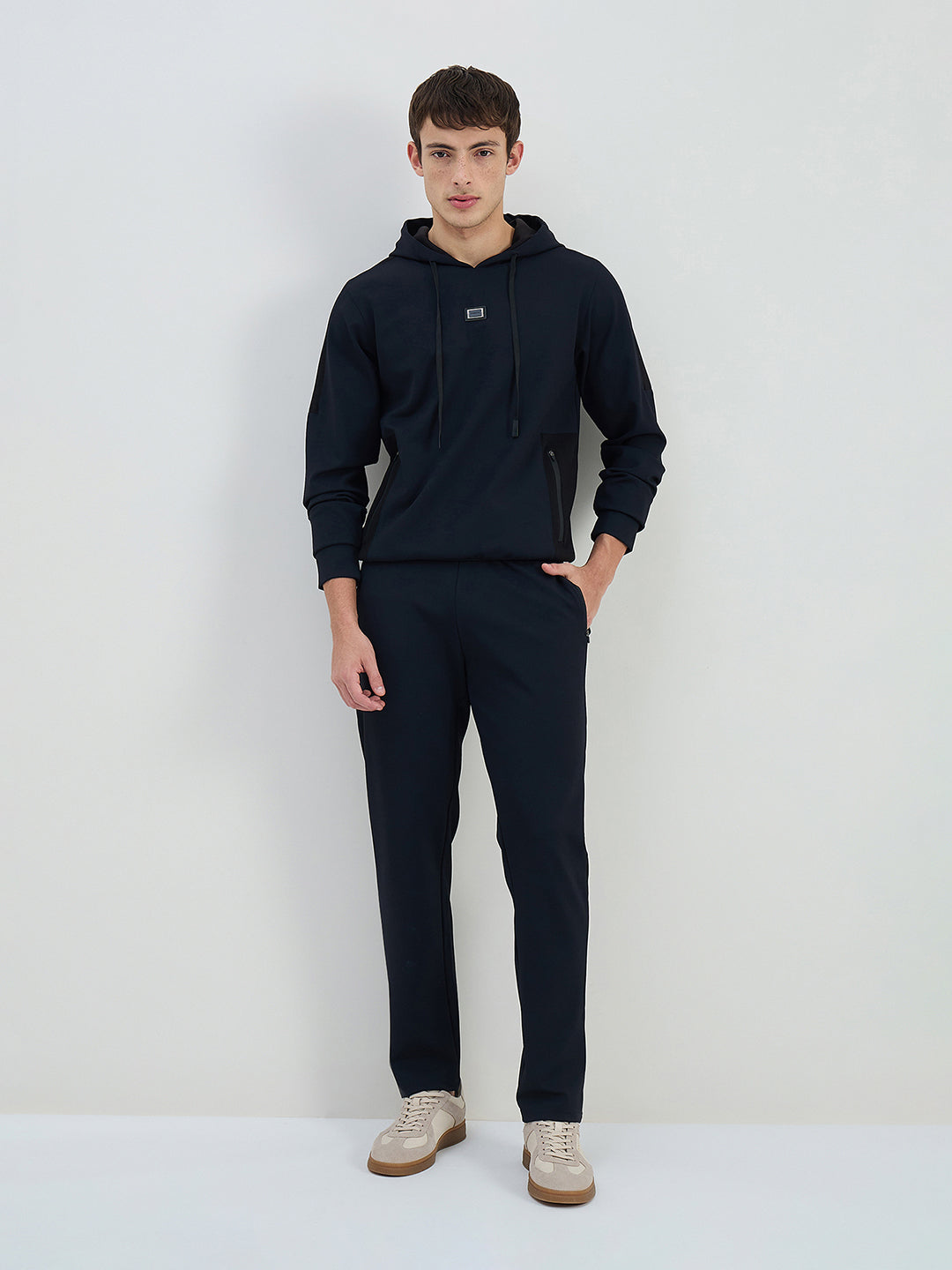 Iconic Men Navy Blue Solid Straight Fit Sweat Pant