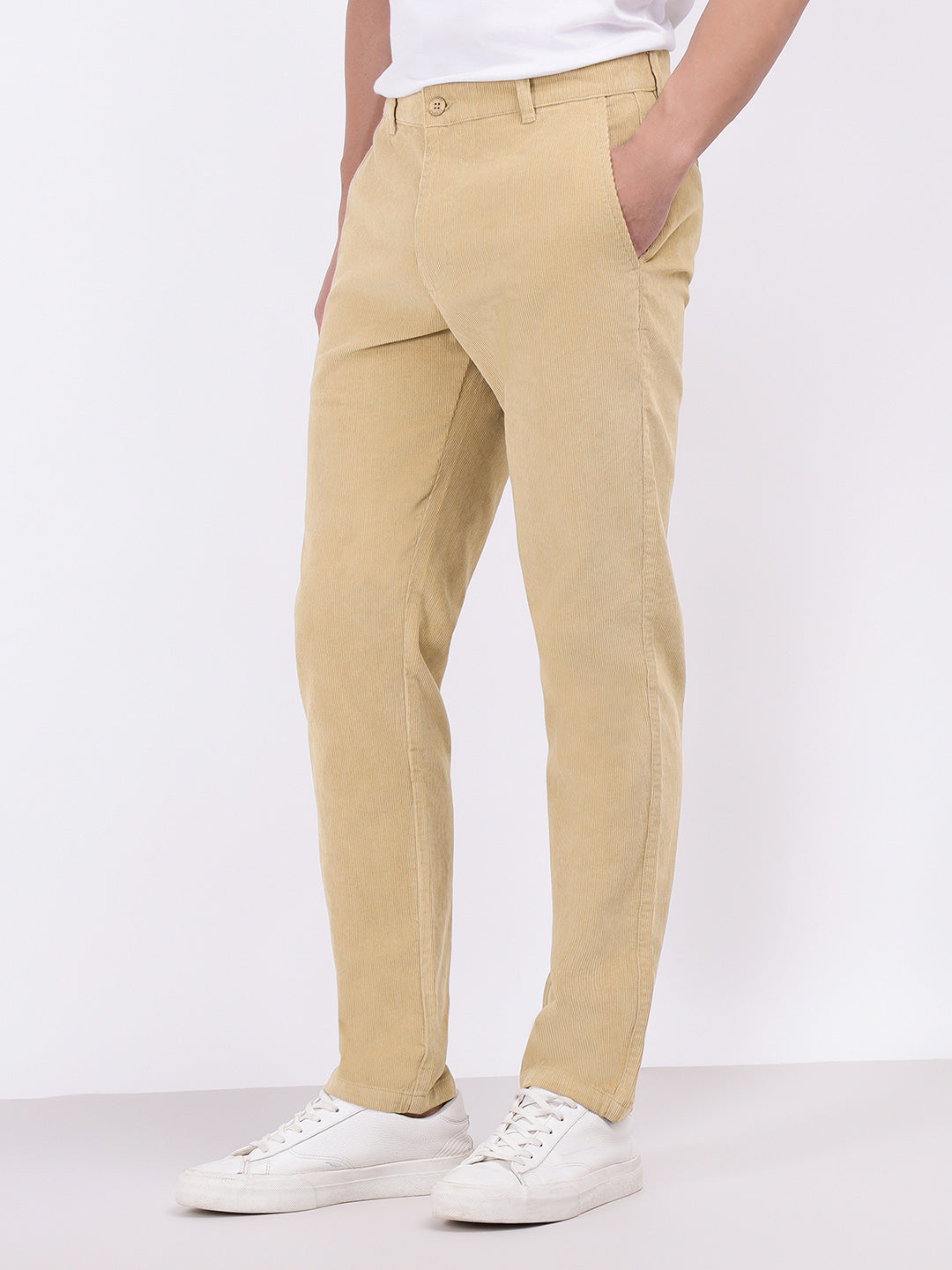 Iconic Men Beige Regular Fit Solid Trouser