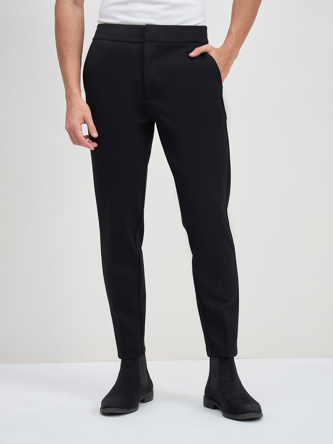 ICONIC Men Black Regular Fit Trouser