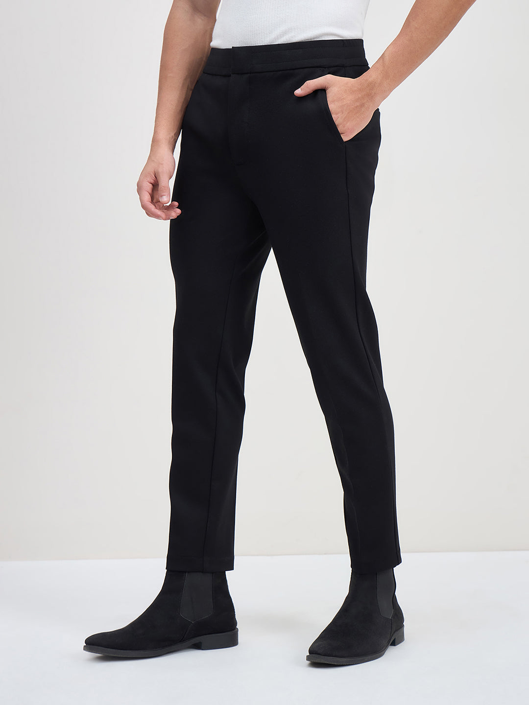 ICONIC Men Black Regular Fit Trouser