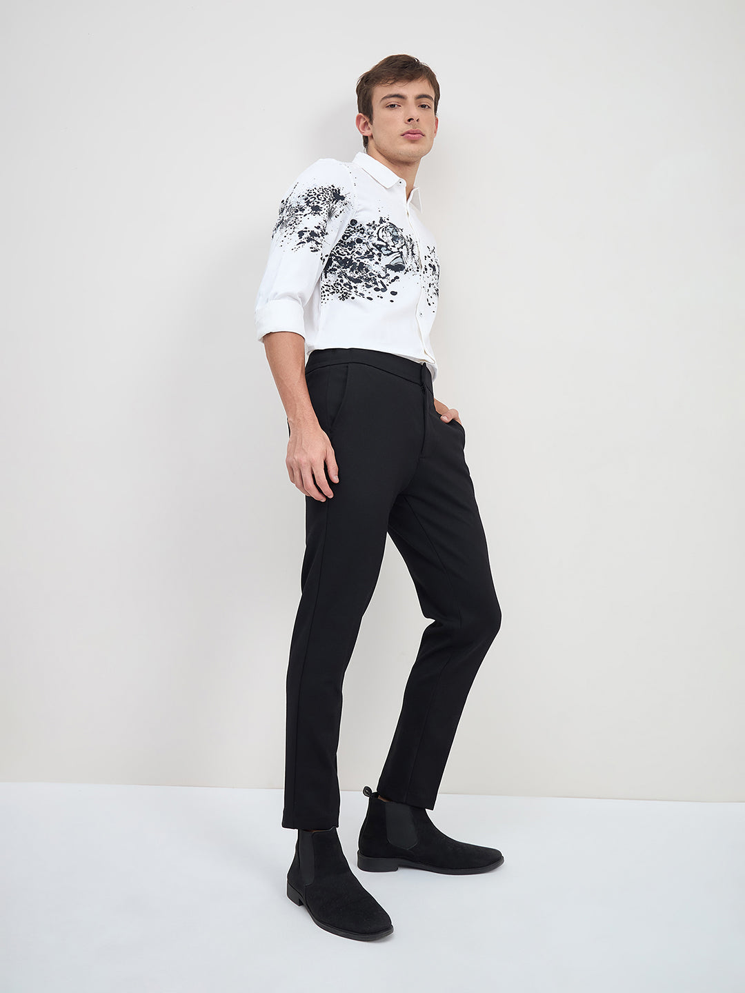 ICONIC Men Black Regular Fit Trouser