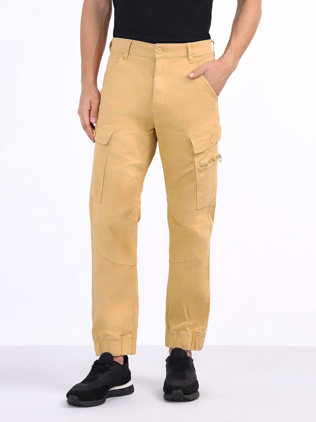 Iconic Men Beige Regular Fit Solid Trouser