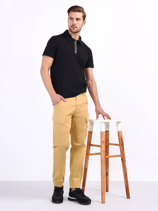 Iconic Men Beige Regular Fit Solid Trouser