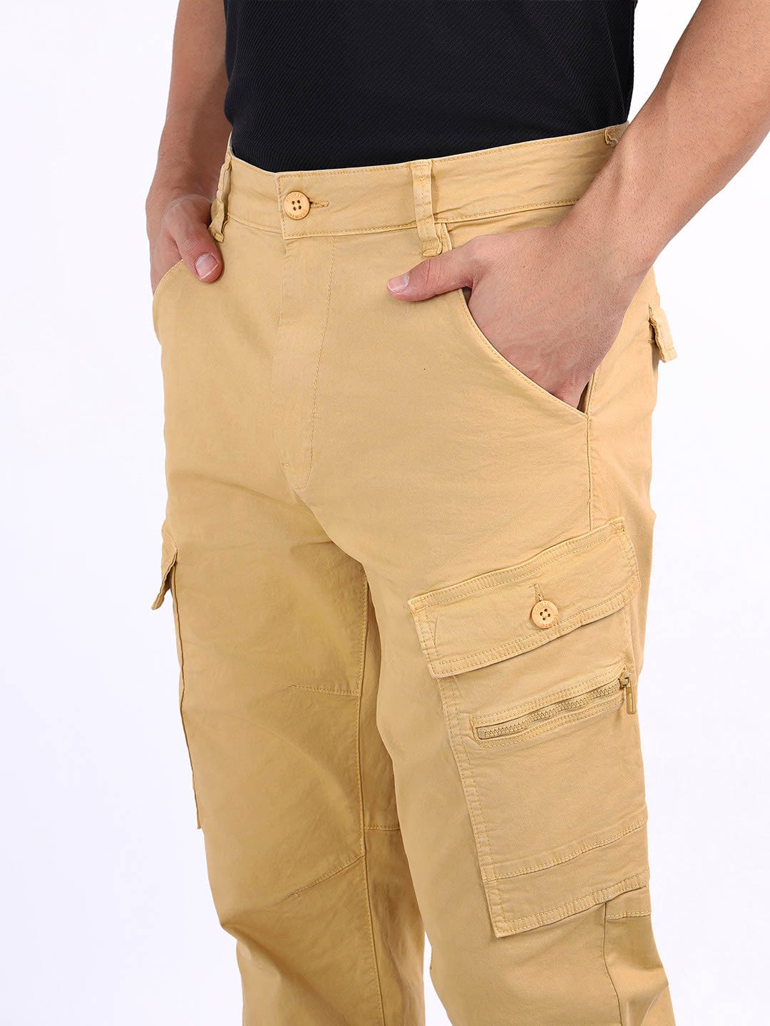 Iconic Men Beige Regular Fit Solid Trouser