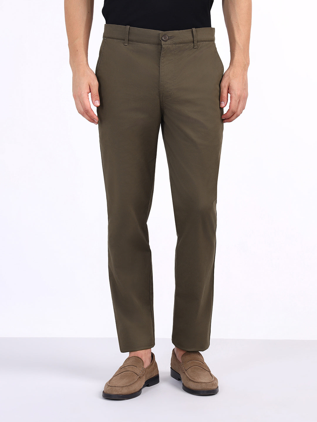 Iconic Men Green Regular Fit Solid Trouser