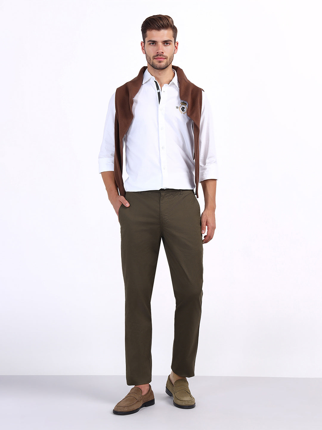 Iconic Men Green Regular Fit Solid Trouser