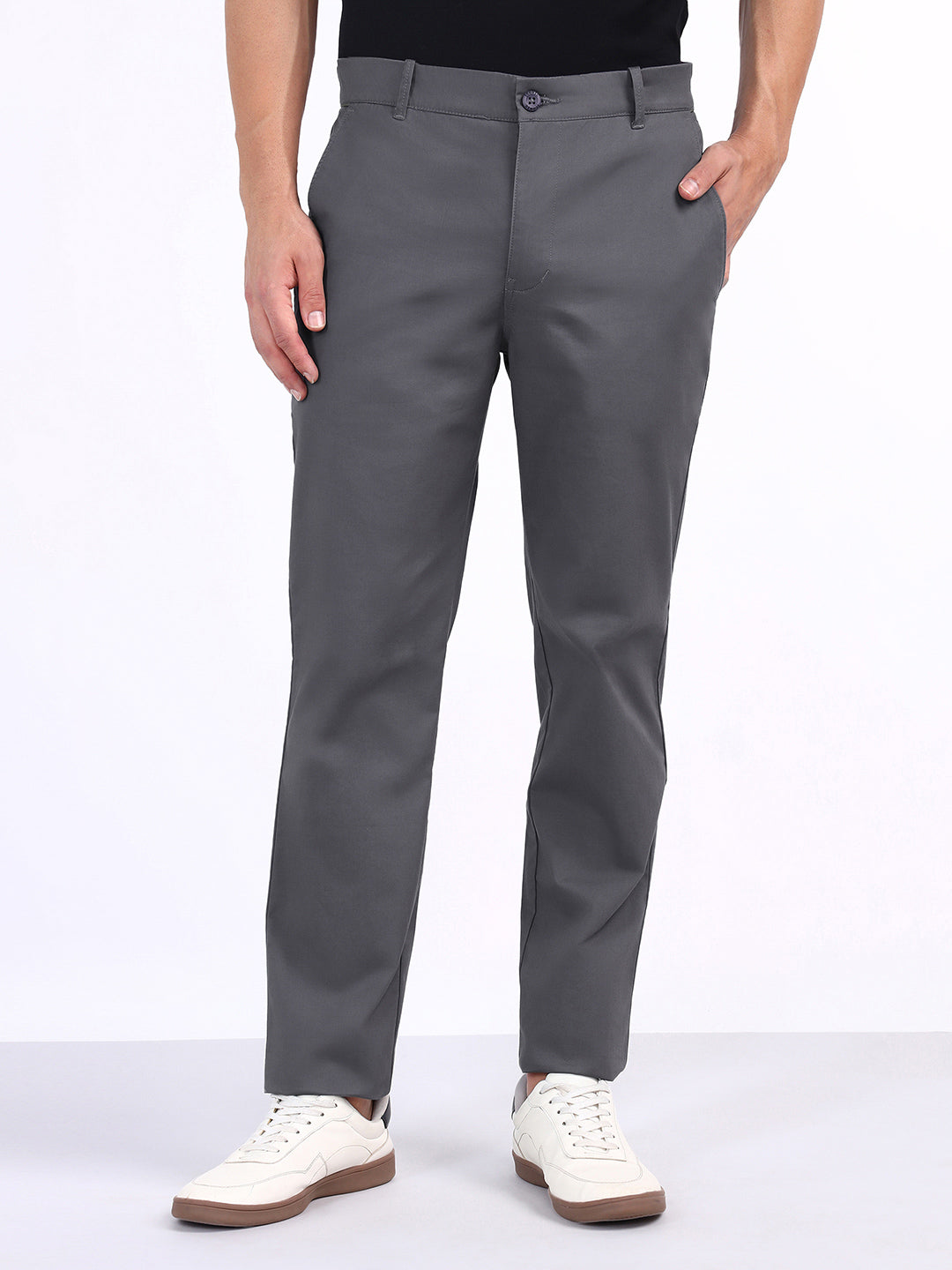 Iconic Men Grey Regular Fit Solid Trouser