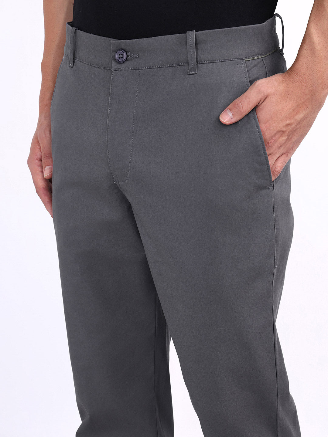 Iconic Men Grey Regular Fit Solid Trouser
