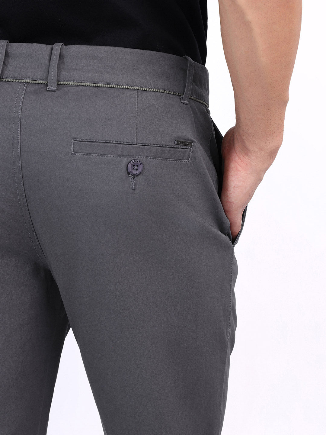 Iconic Men Grey Regular Fit Solid Trouser
