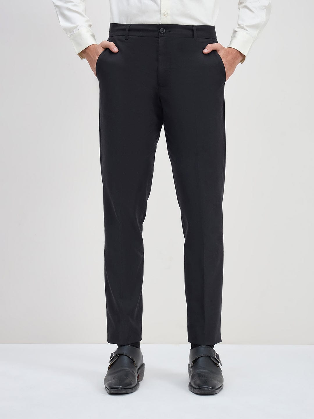 ICONIC Men Black Regular Fit Trouser