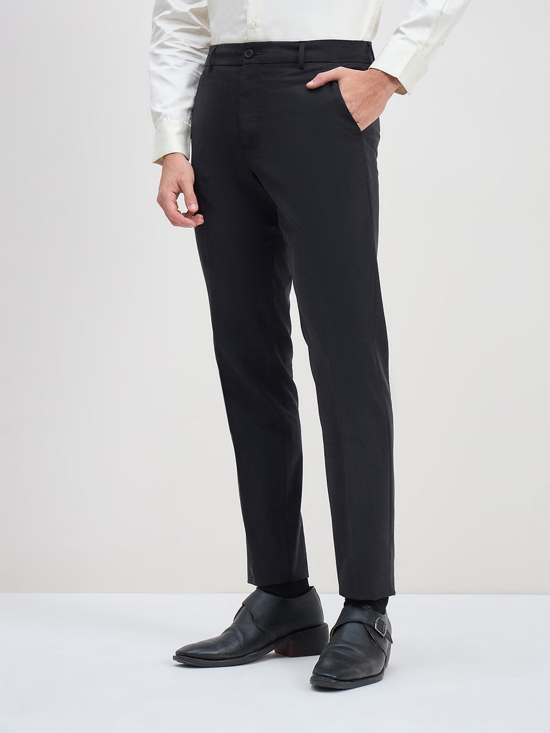 ICONIC Men Black Regular Fit Trouser