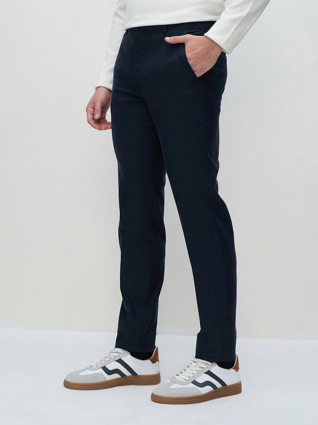 ICONIC Men Blue Regular Fit Flat Front Trouser
