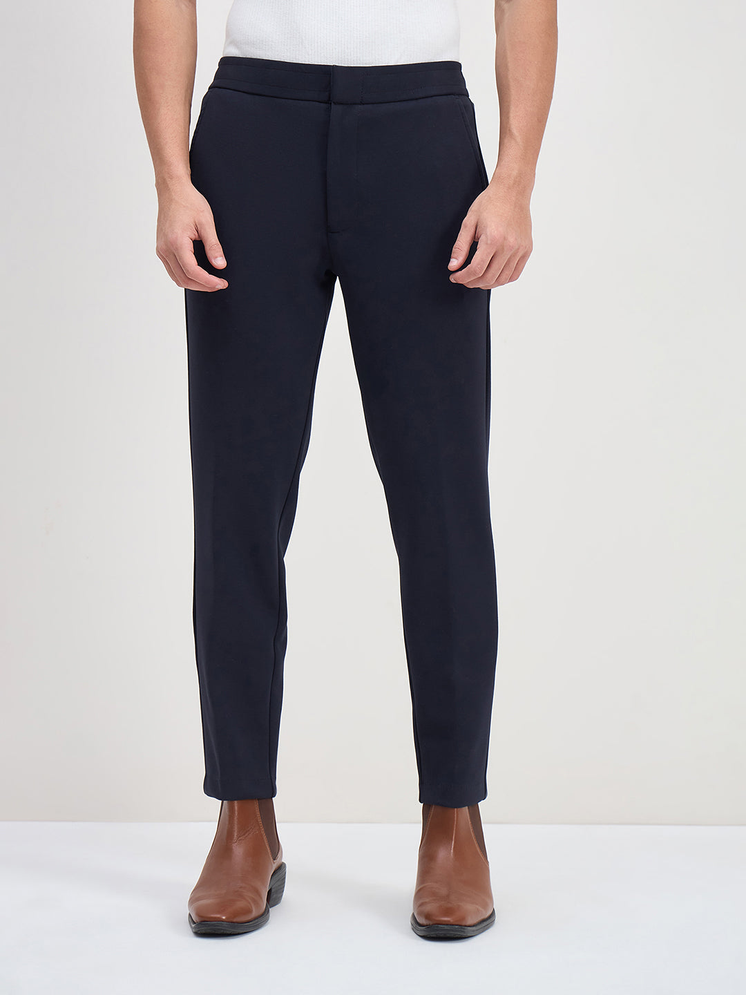 ICONIC Men Navy Blue Regular Fit Trouser
