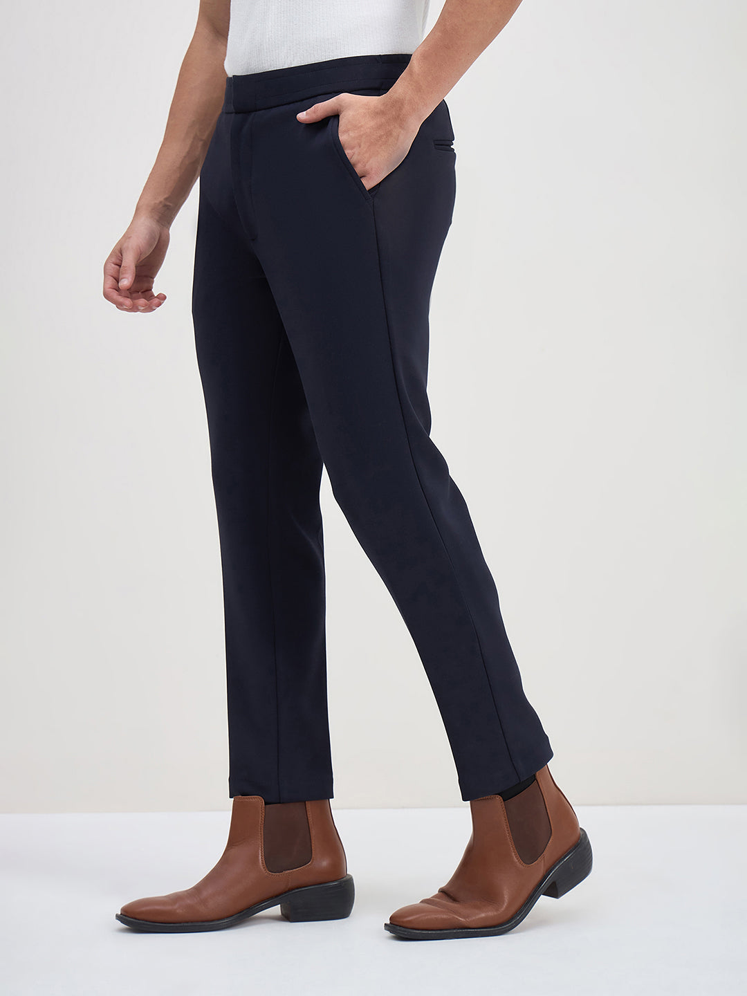 ICONIC Men Navy Blue Regular Fit Trouser