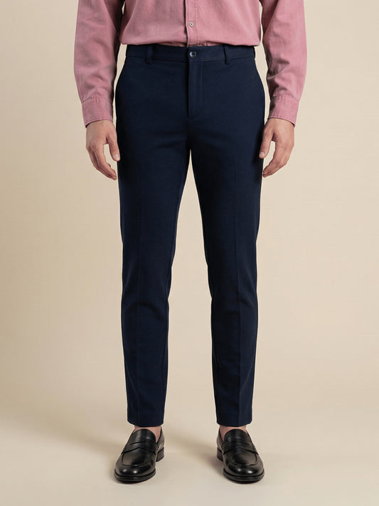Iconic Men Navy Blue Solid Regular Fit Trouser