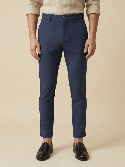 Iconic Men Blue Solid Regular Fit Trouser