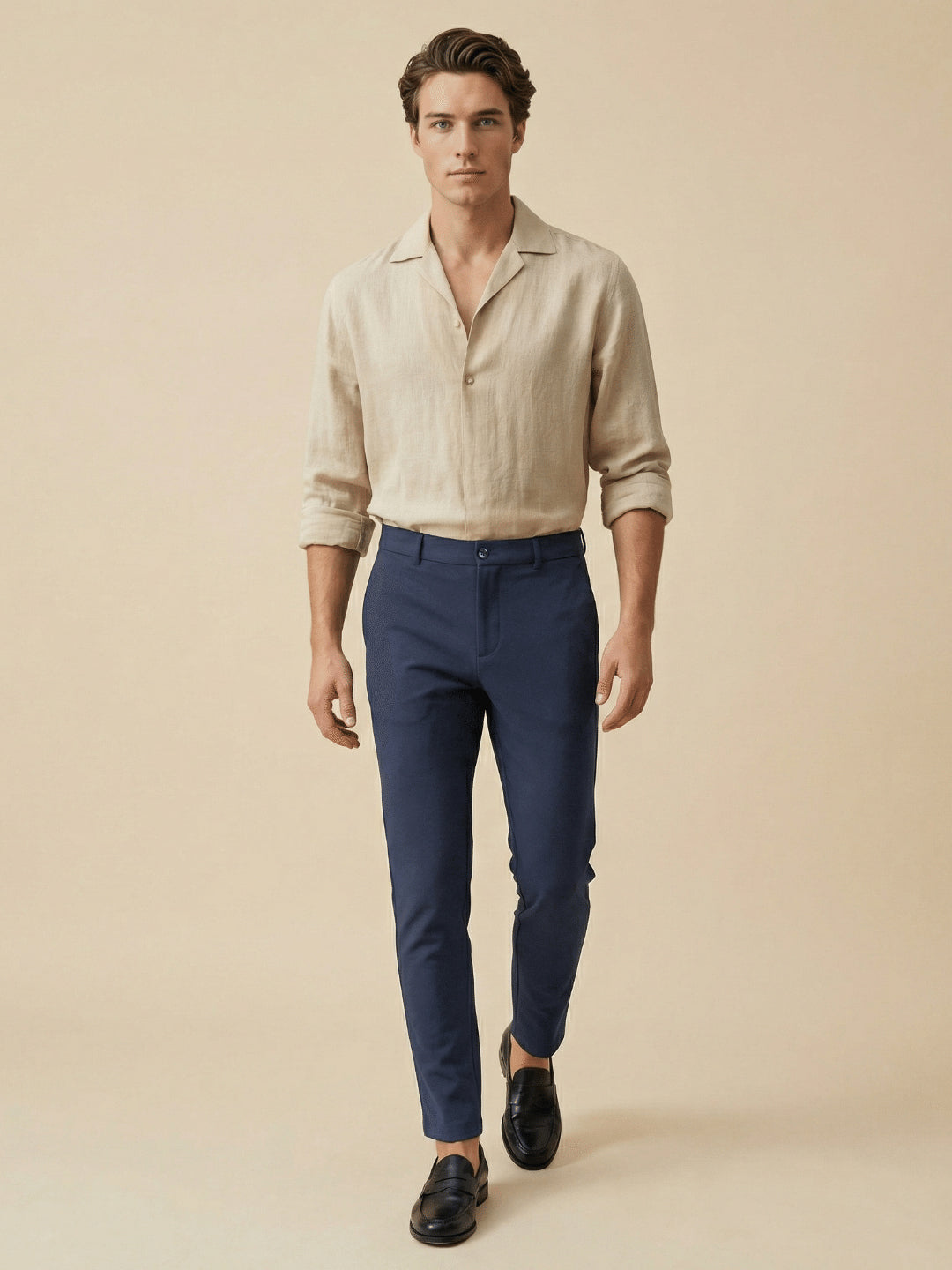 Iconic Men Blue Solid Regular Fit Trouser