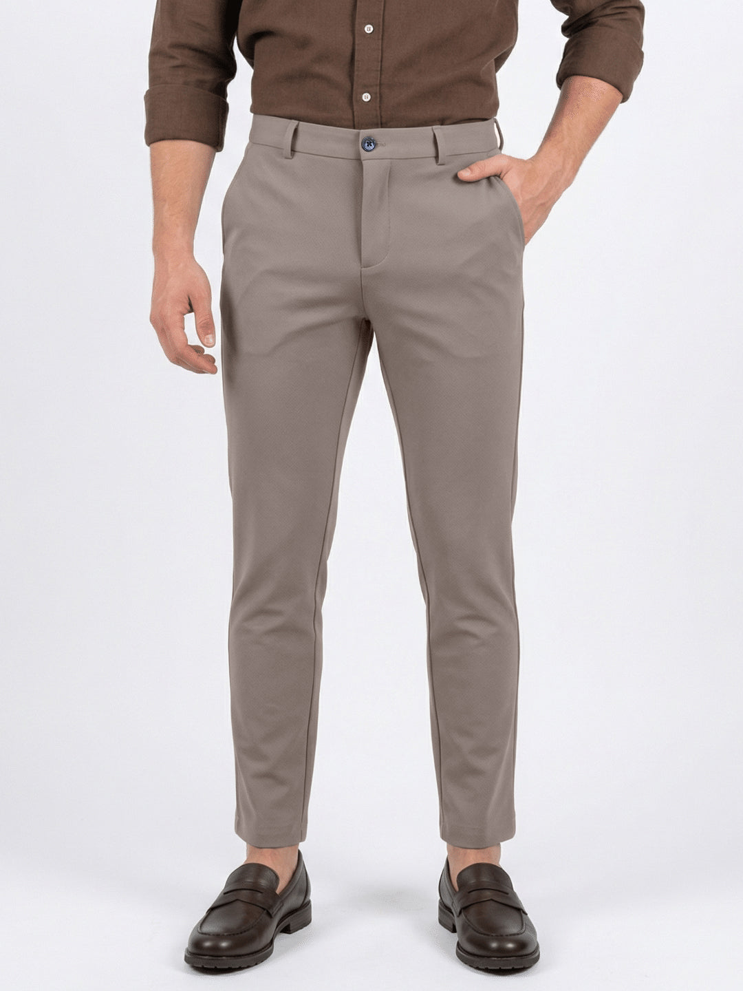 Iconic Men Beige Solid Regular Fit Trouser