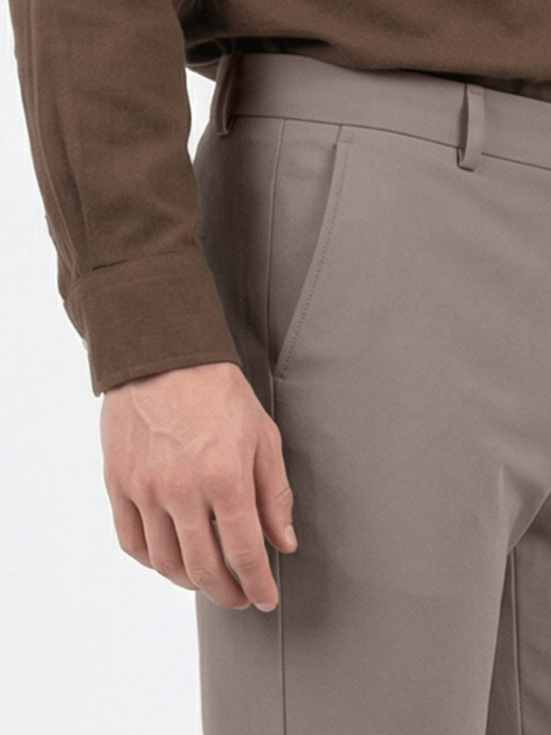 Iconic Men Beige Solid Regular Fit Trouser