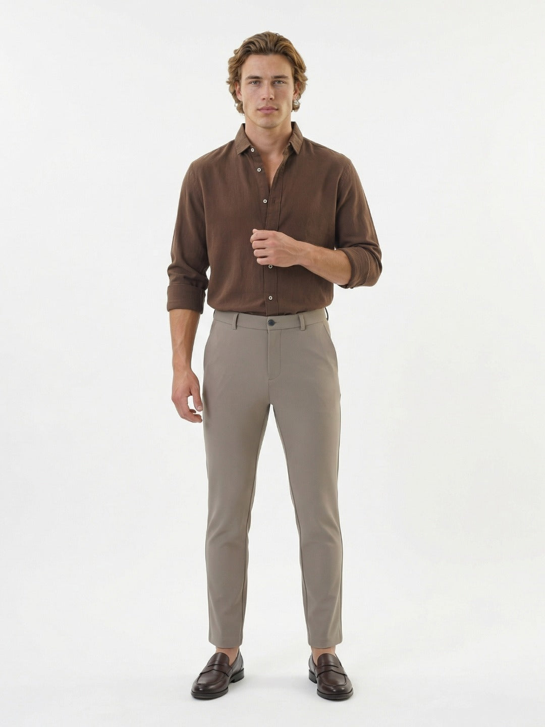 Iconic Men Beige Solid Regular Fit Trouser