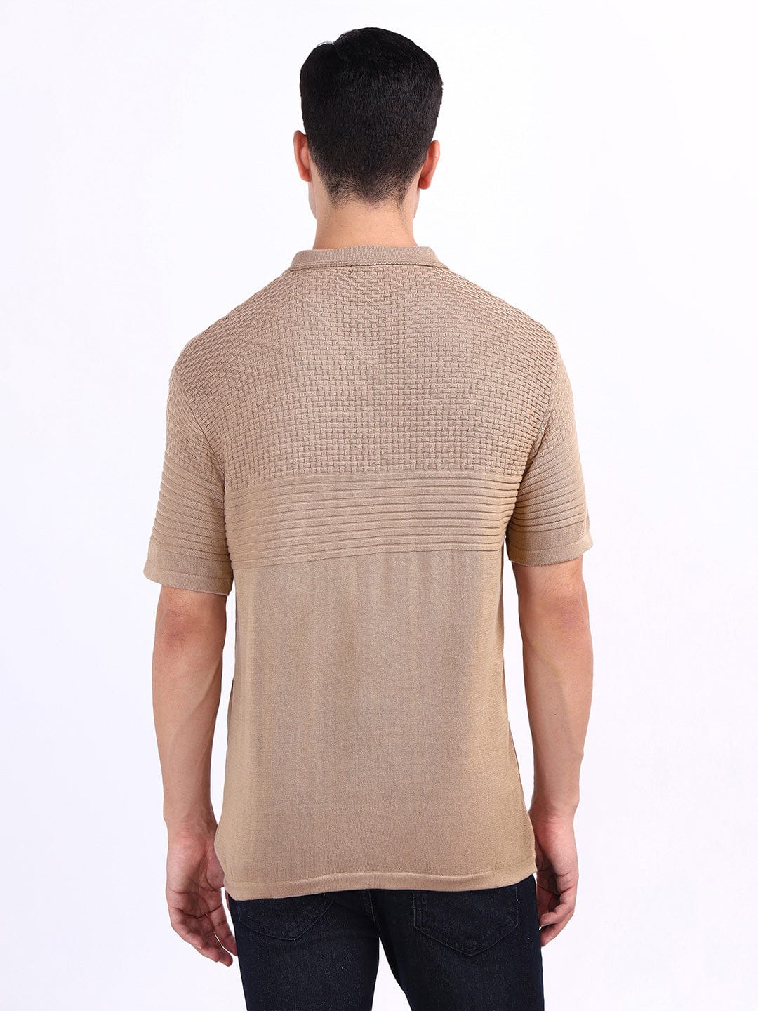 Iconic Men Beige Textured Polo Tshirt