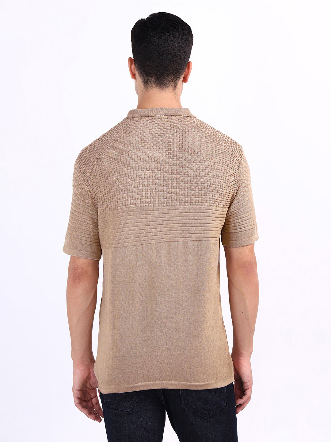 Iconic Men Beige Textured Polo Tshirt