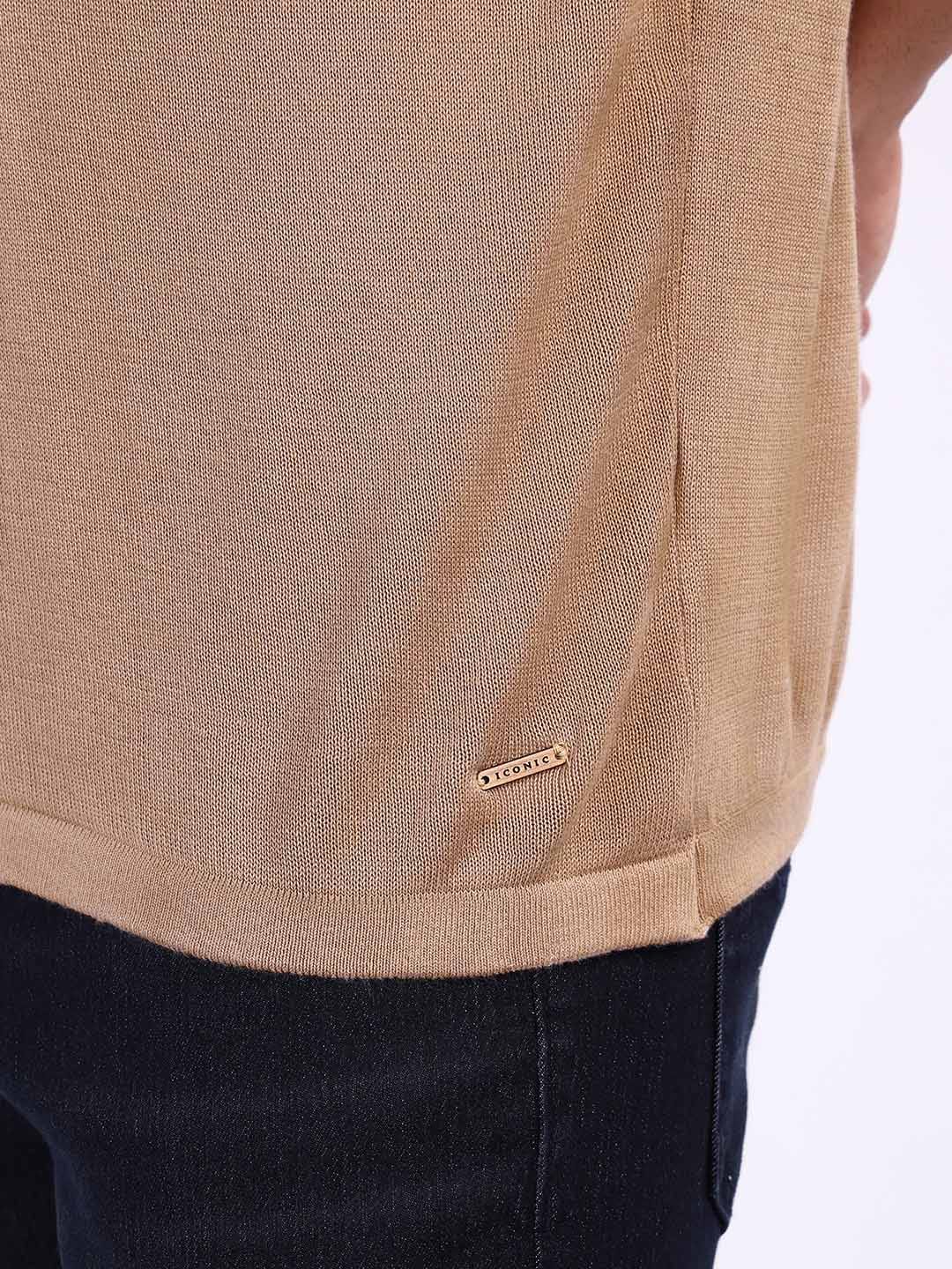 Iconic Men Beige Textured Polo Tshirt