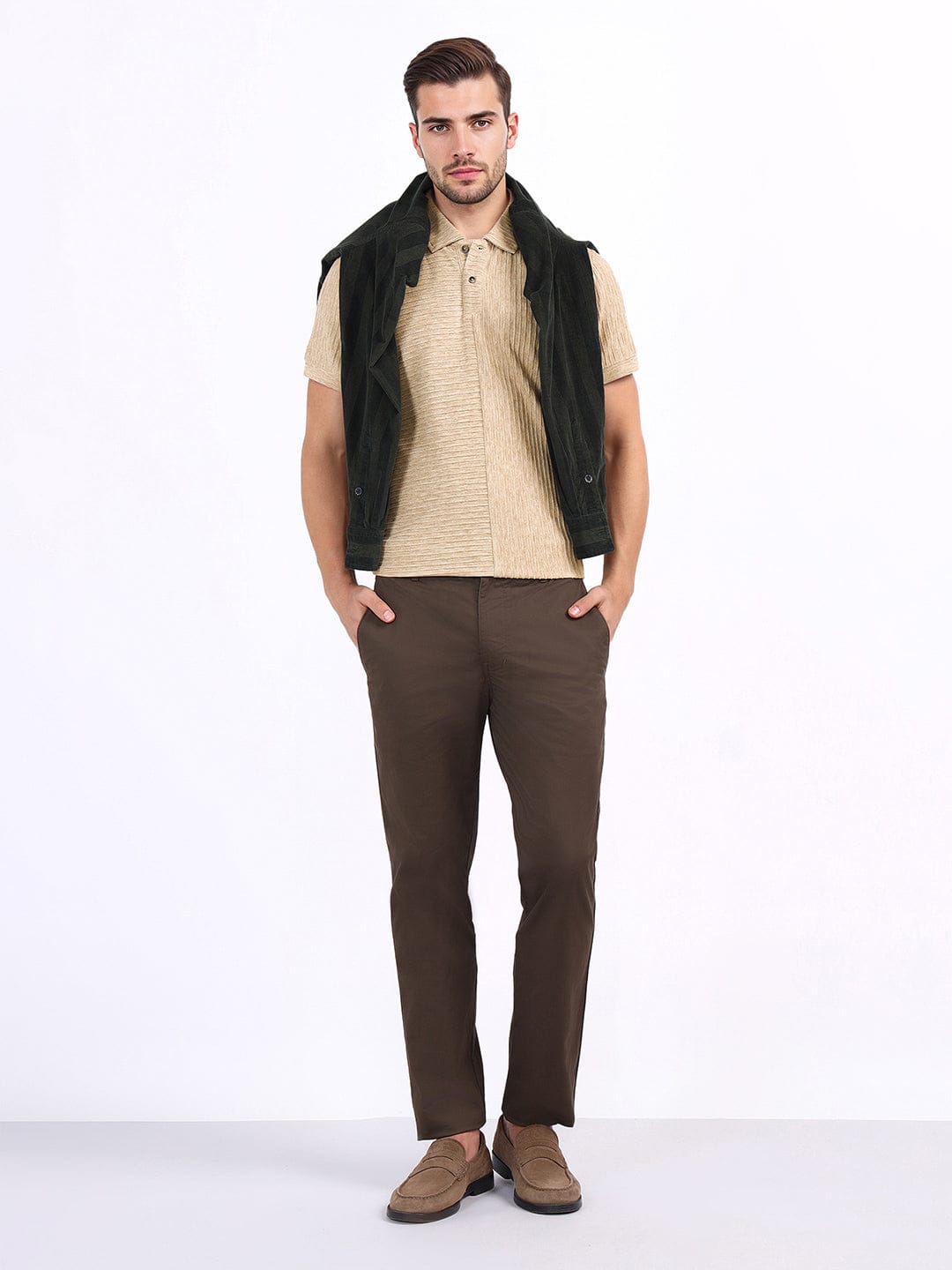 Iconic Men Beige Textured Polo Tshirt