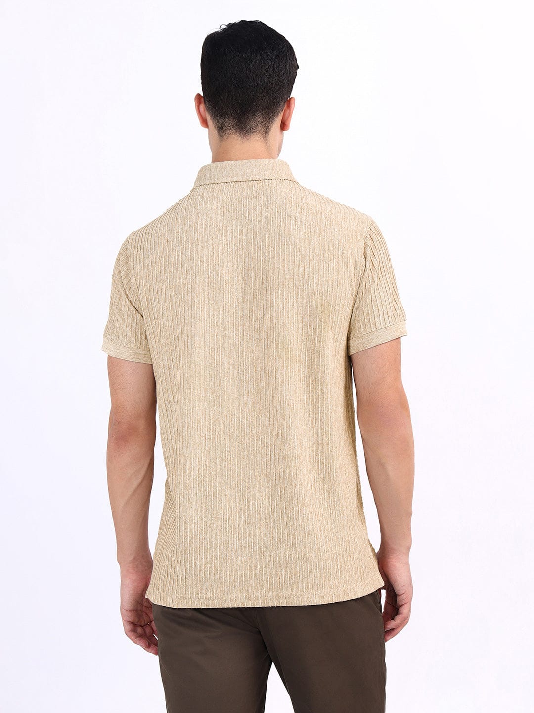 Iconic Men Beige Textured Polo Tshirt