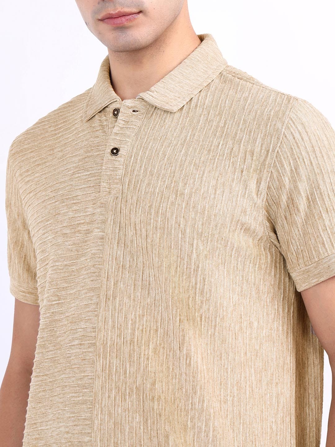 Iconic Men Beige Textured Polo Tshirt