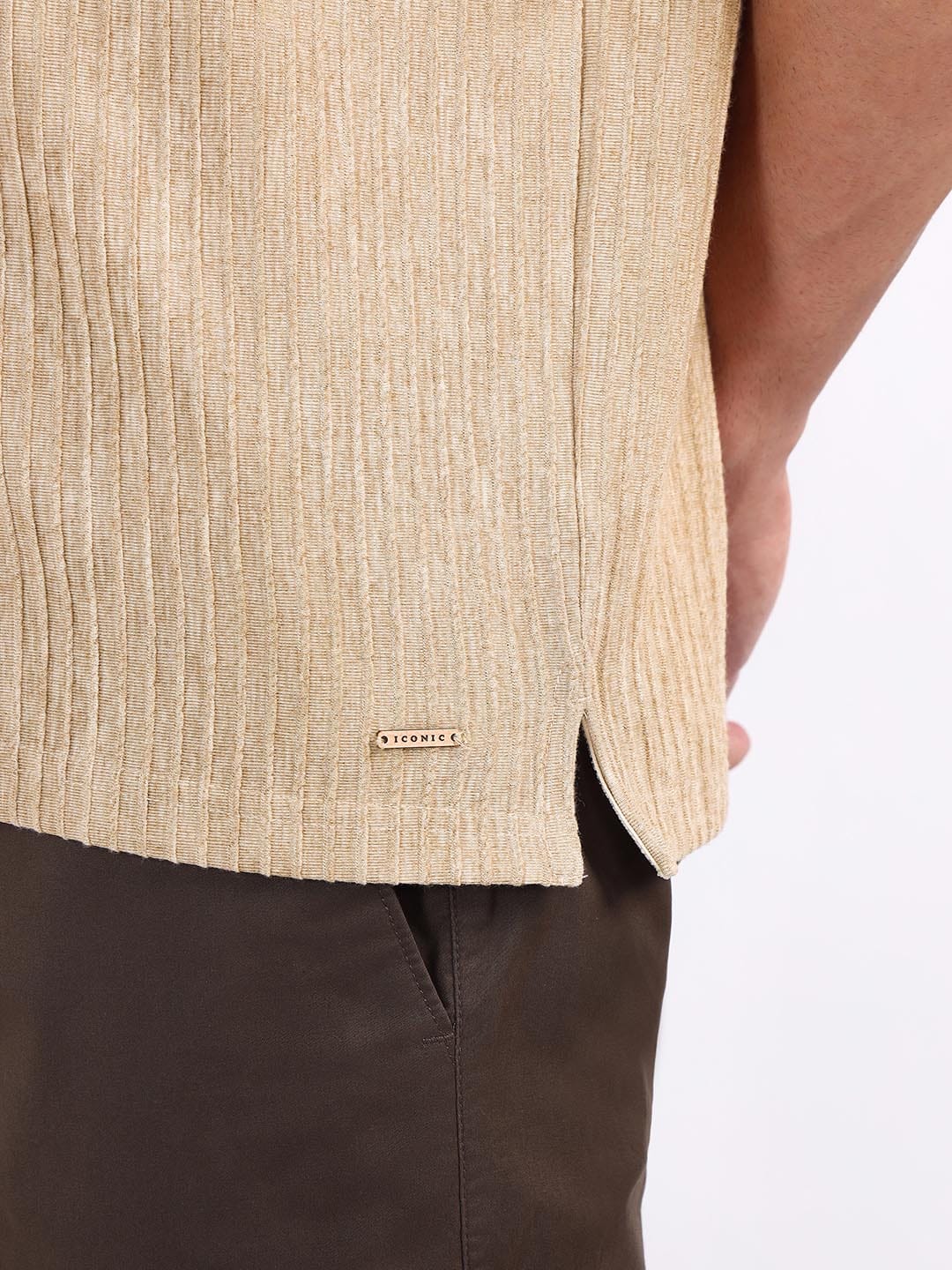Iconic Men Beige Textured Polo Tshirt