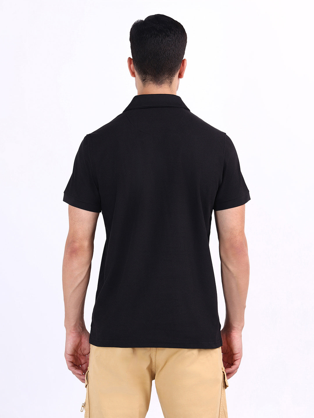 Iconic Men Black Textured Polo Tshirt
