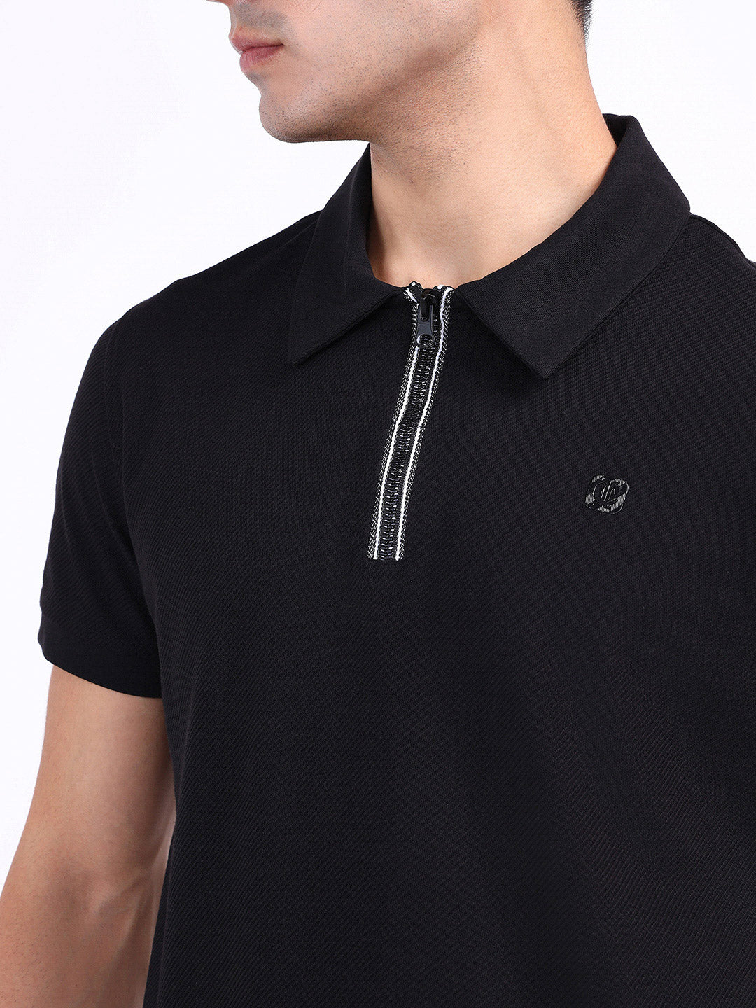 Iconic Men Black Textured Polo Tshirt