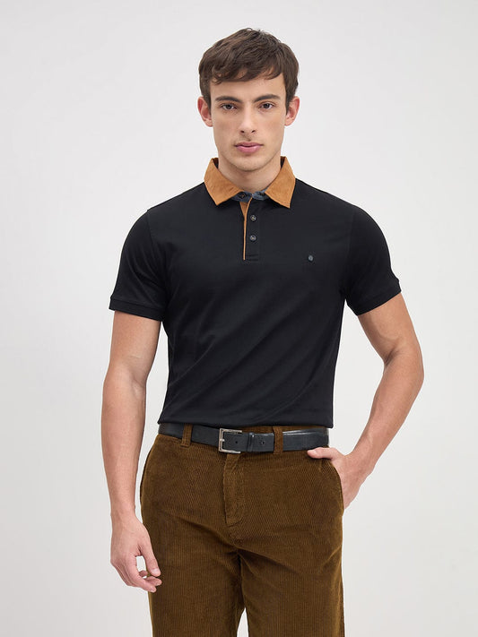 ICONIC Men Black Solid Polo Neck Regular Fit Polo T-Shirt