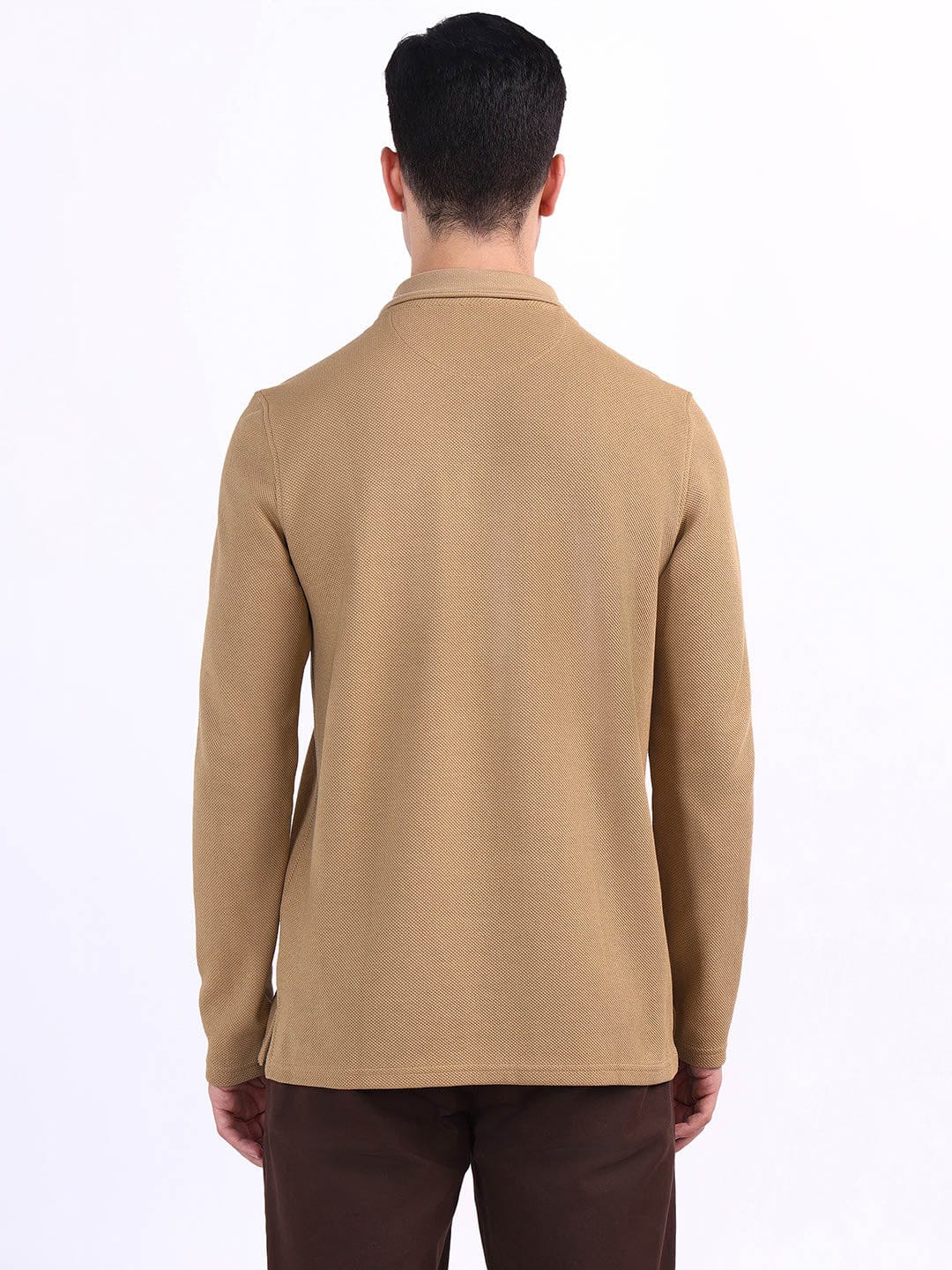 Iconic Men Brown Textured Polo Sweatshirt