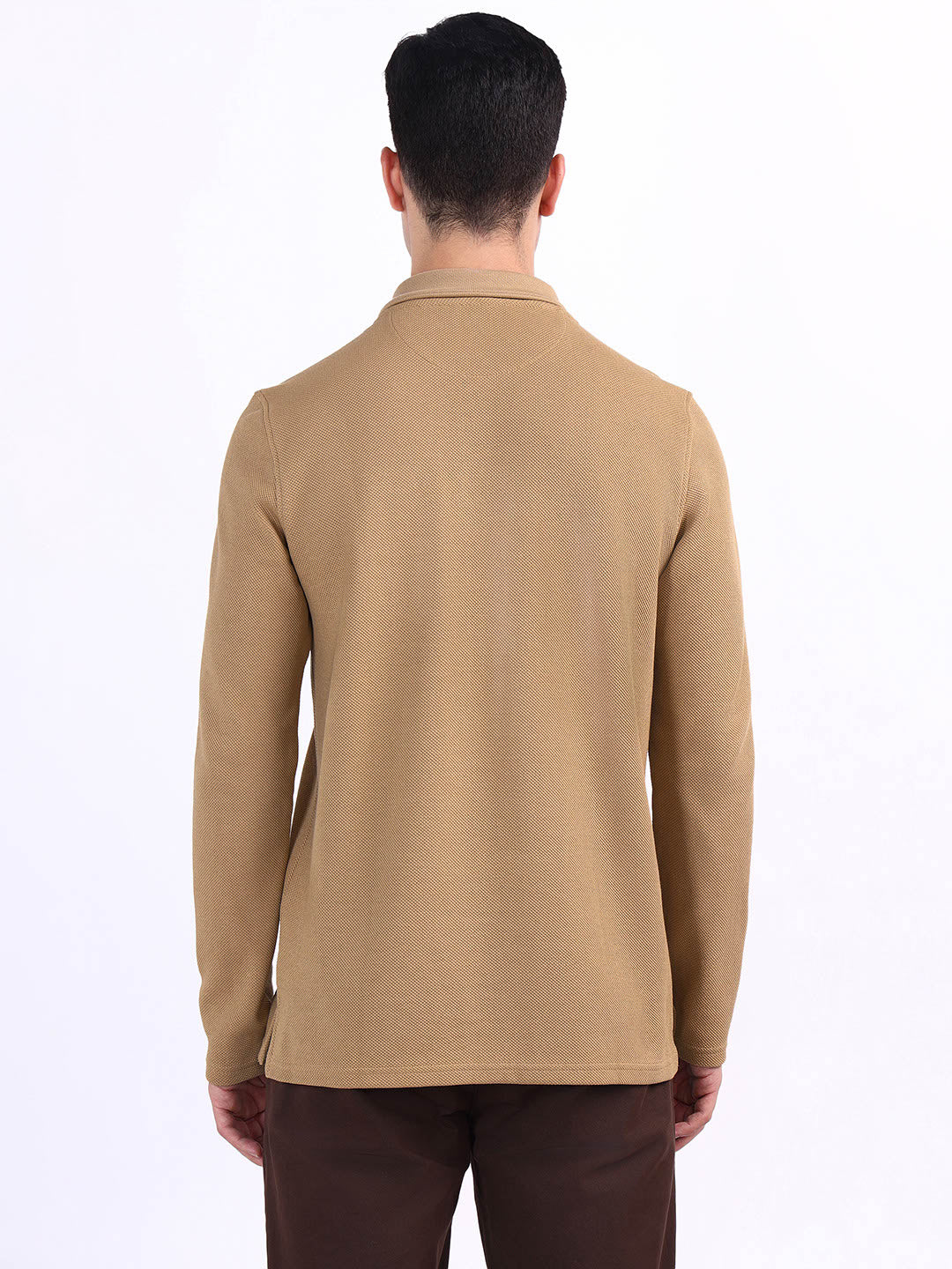 Iconic Men Brown Textured Polo Sweatshirt