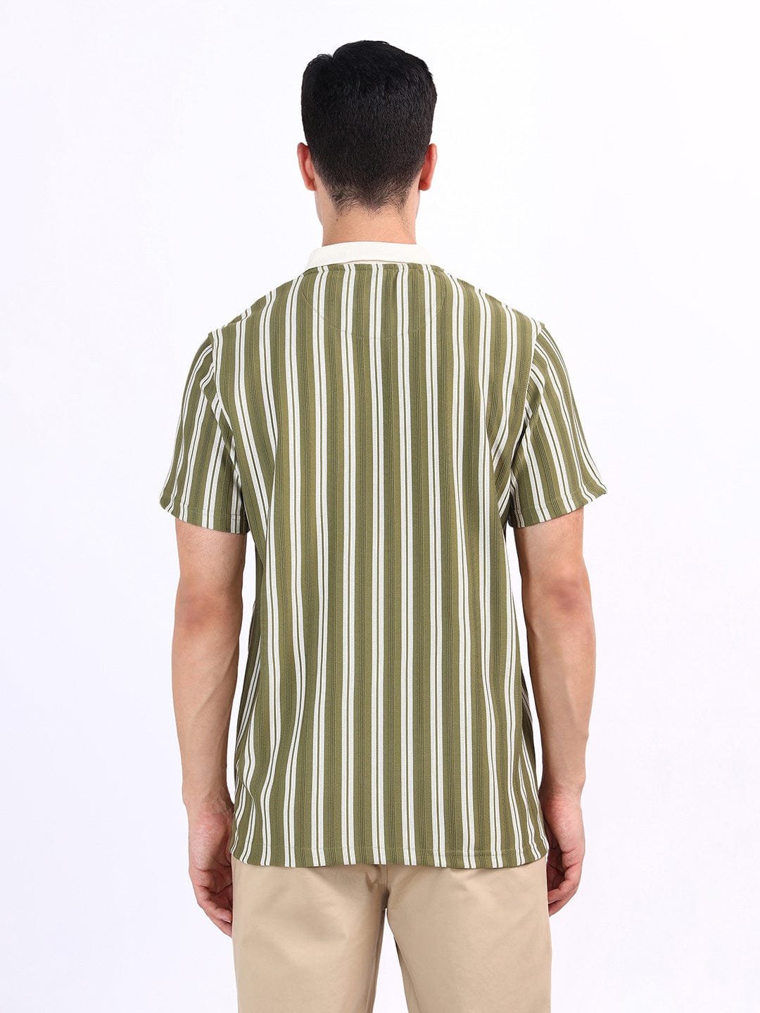 Iconic Men Green Textured Polo Tshirt