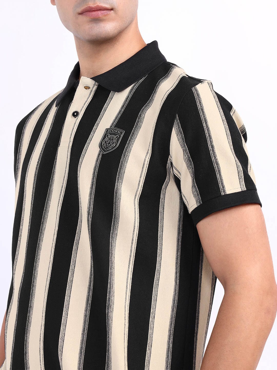 Iconic Men Beige Solid Polo Tshirt