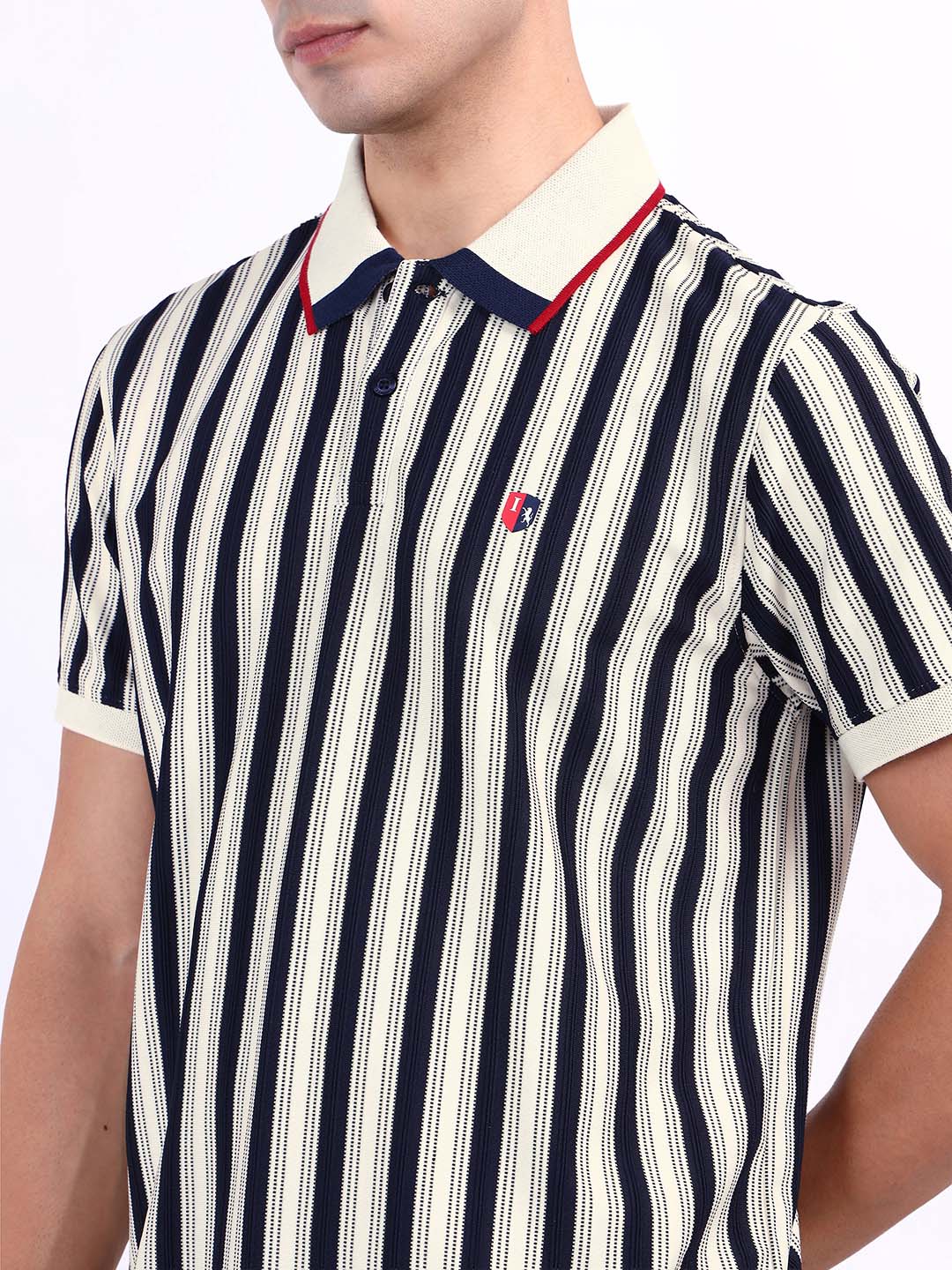 Iconic Men Blue Striped Polo Tshirt