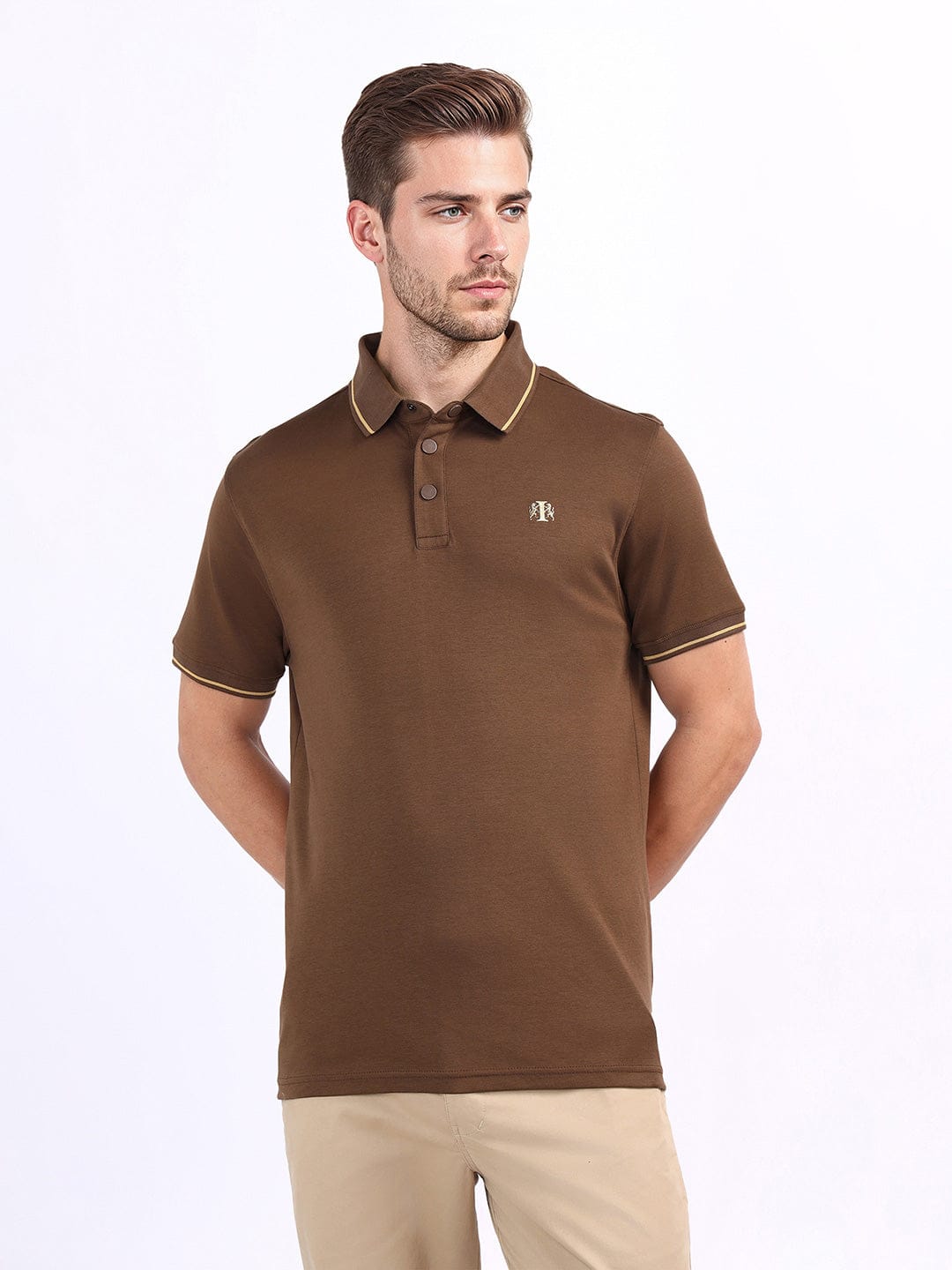 Iconic Men Brown Solid Polo Tshirt