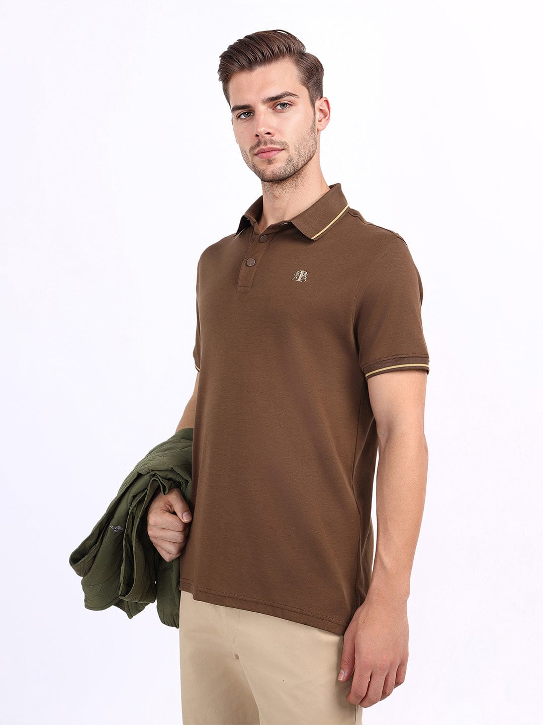 Iconic Men Brown Solid Polo Tshirt