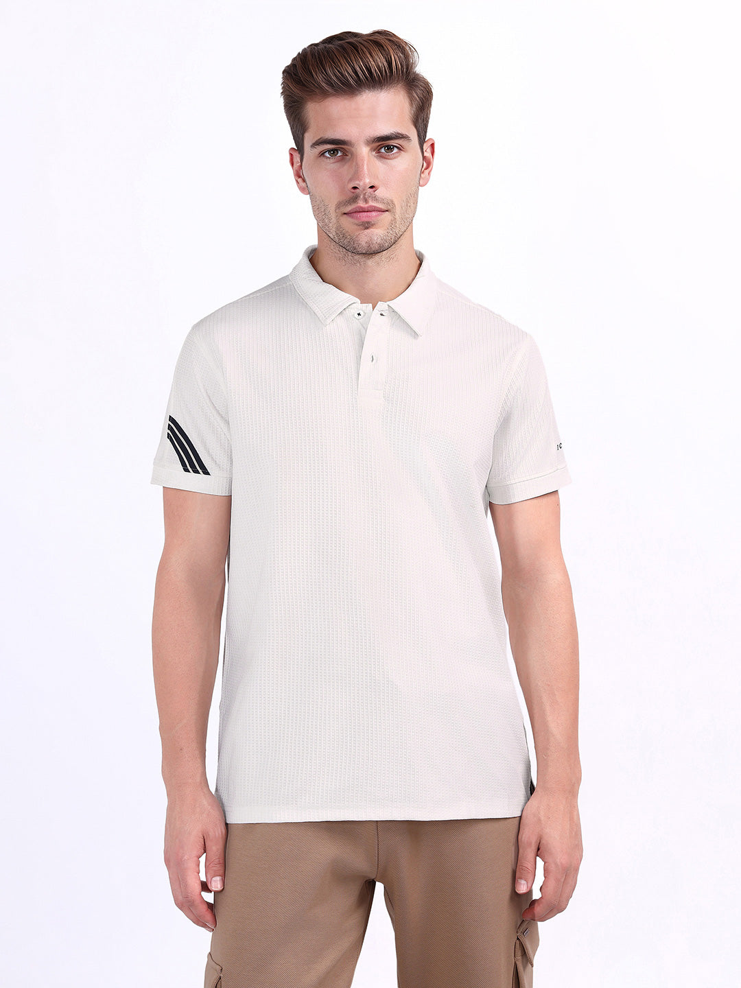 Iconic Men White Textured Polo Tshirt