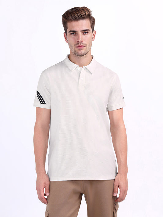 Iconic Men White Textured Polo Tshirt