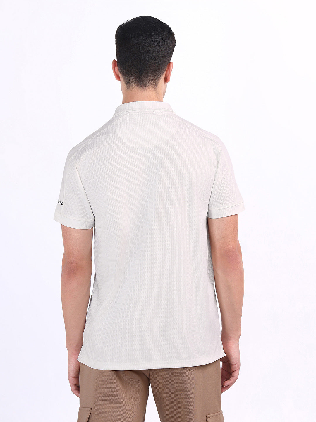 Iconic Men White Textured Polo Tshirt