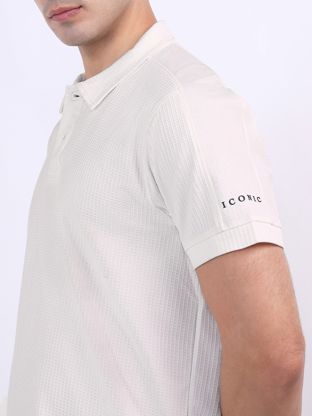 Iconic Men White Textured Polo Tshirt