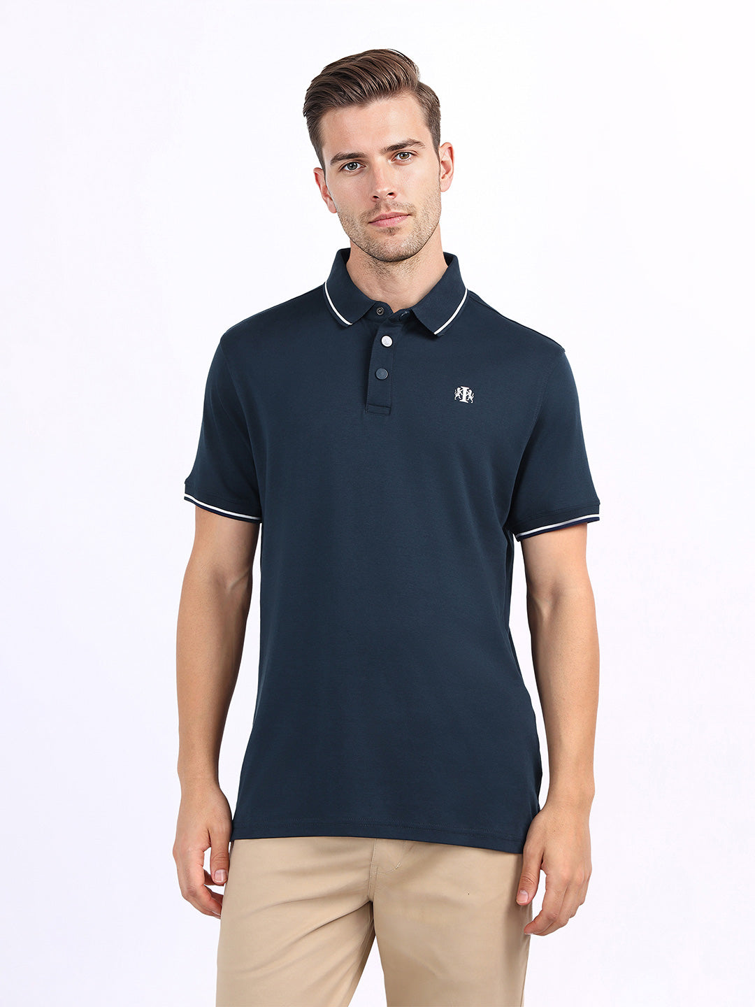 Iconic Men Blue Solid Polo Tshirt