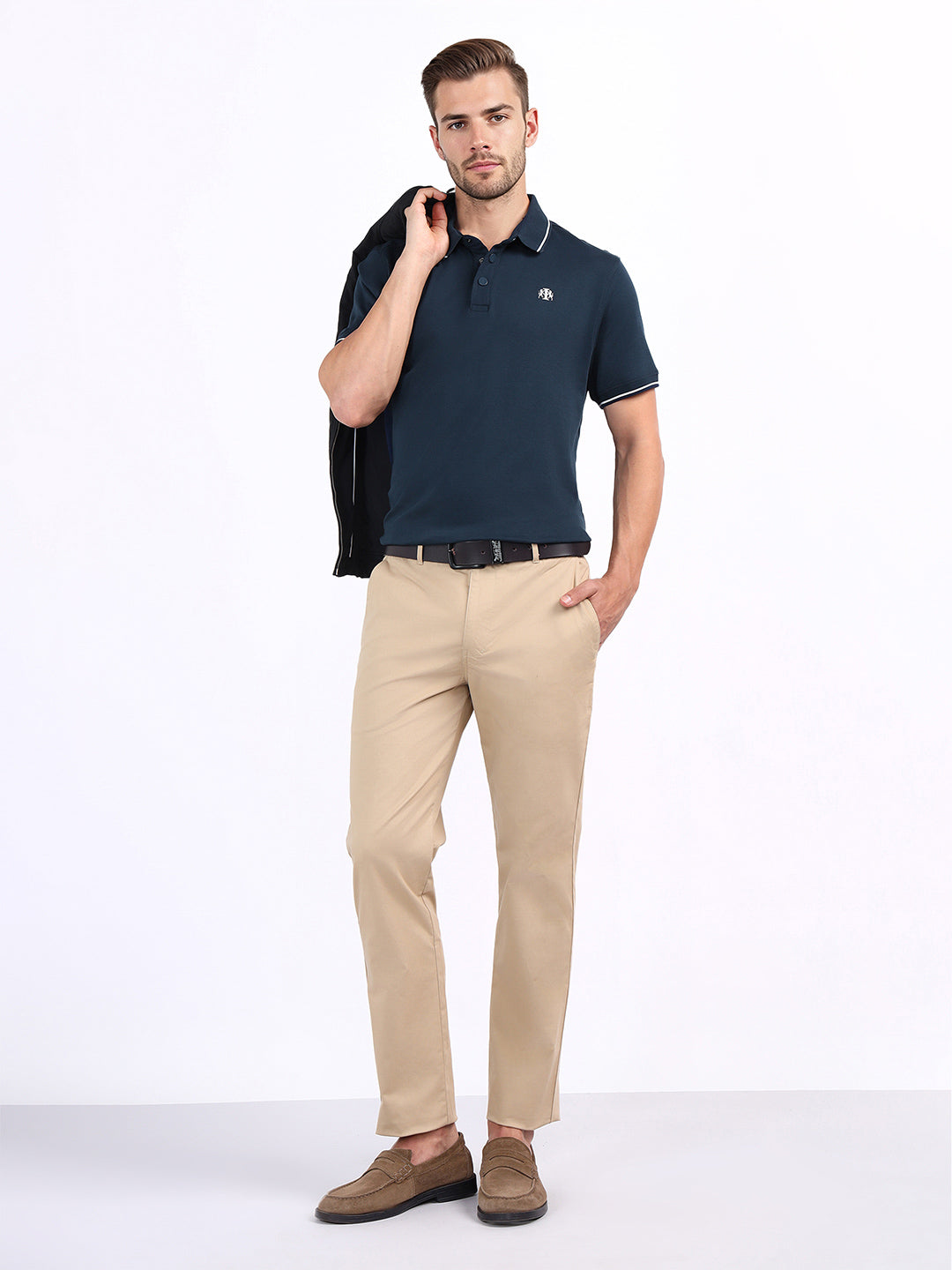 Iconic Men Blue Solid Polo Tshirt