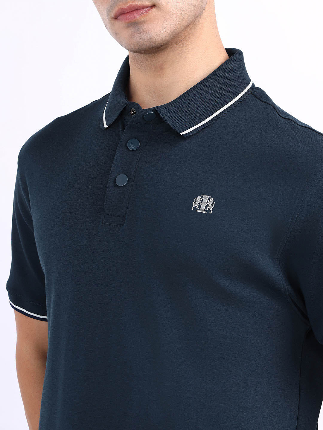 Iconic Men Blue Solid Polo Tshirt
