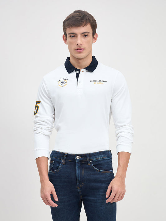 ICONIC Men White Logo Polo Neck Regular Fit Rugby